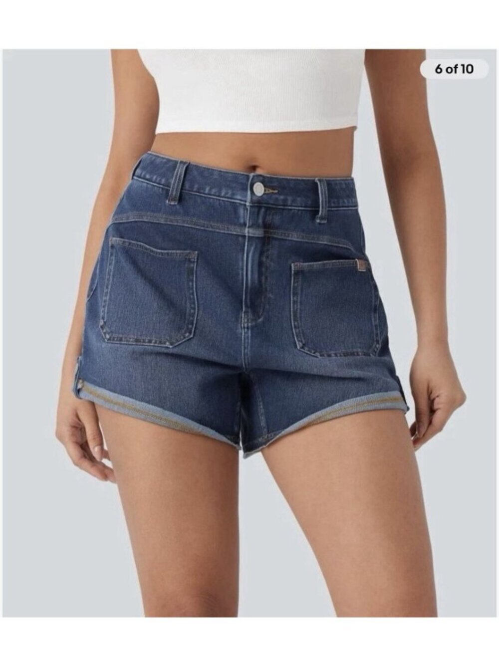 Halara Flex Mid Rise Rolled Hem Knit Denim Casual Patch Pocket Shorts XL 16 NWT